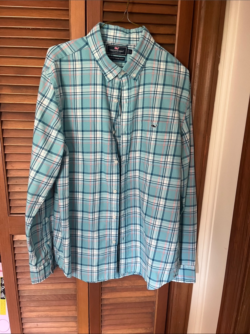 Vineyard Vines Teal and White Plaid Button-Down Shirt